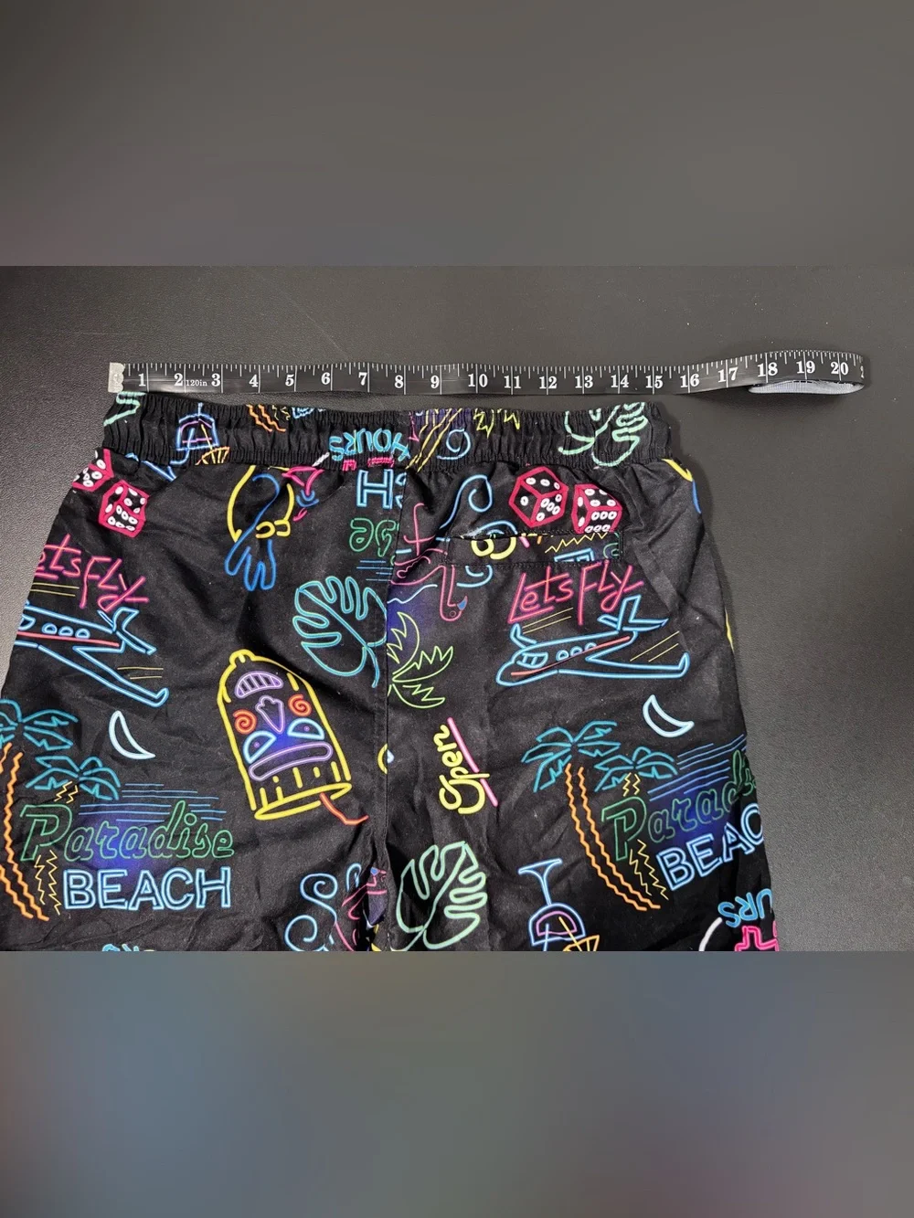 Fashion Nova Black Neon Graphic Swim Trunks